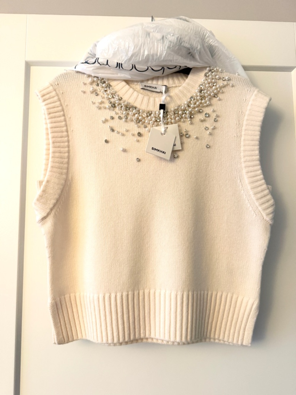 Embellished Cream Knit Sleeveless Sweater Vest - SIMKHAI